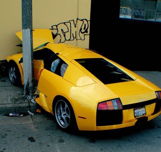 crashed yellow car - 5385721