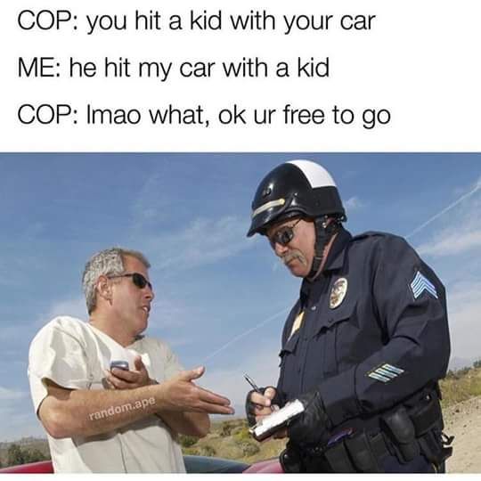 cop your car smells like weed meme - Cop you hit a kid with your car Me he hit my car with a kid Cop Imao what, ok ur free to go random.ape