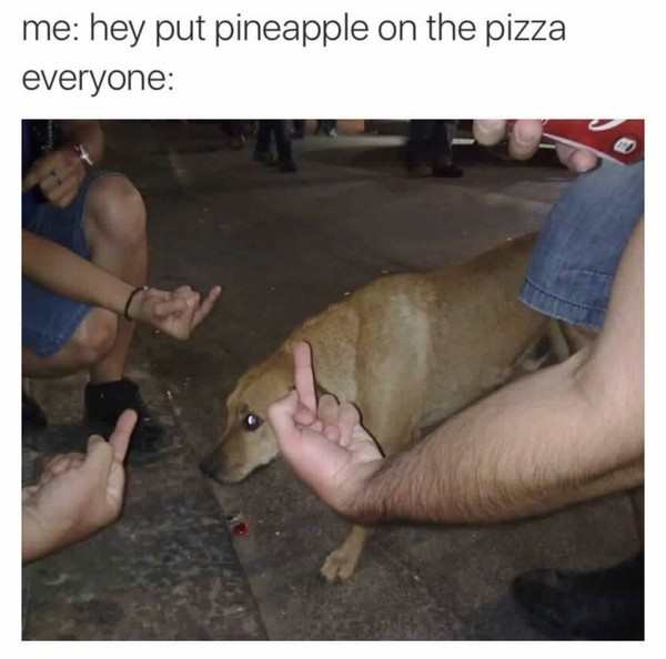 pizza pineapple meme - me hey put pineapple on the pizza everyone