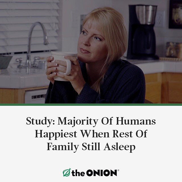 random photo caption - Study Majority Of Humans Happiest When Rest Of Family Still Asleep the Onion