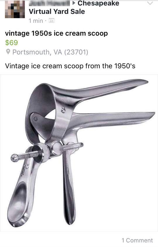ask your partner - Chesapeake Virtual Yard Sale 1 min. I vintage 1950s ice cream scoop $69 Portsmouth, Va 23701 Vintage ice cream scoop from the 1950's 1 Comment