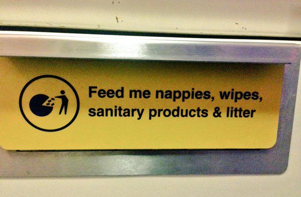 sign - Feed me nappies, wipes, sanitary products & litter