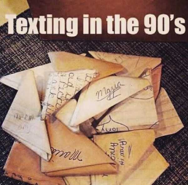 Meme about how passing notes was the texting of the 90's
