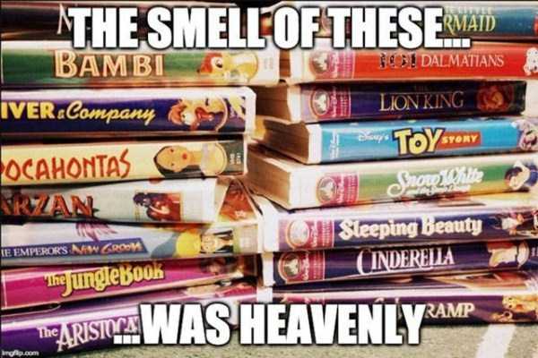 Meme about nostalgia of the 90's and the heavenly smell of new VHS movies