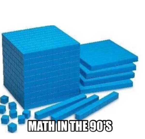 Math in the 90's meme of cubes used for arithmetic 