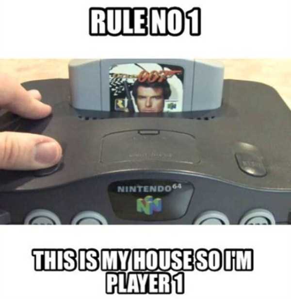 Meme about the 90's Nintendo 64 game and how everyone wanted to be player 1