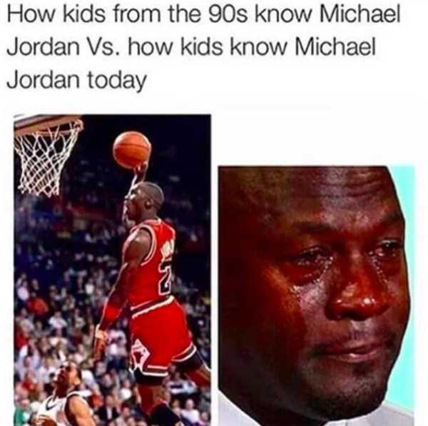 Meme contrasting how 90's kids remember Michael Jordan VS how he is known today