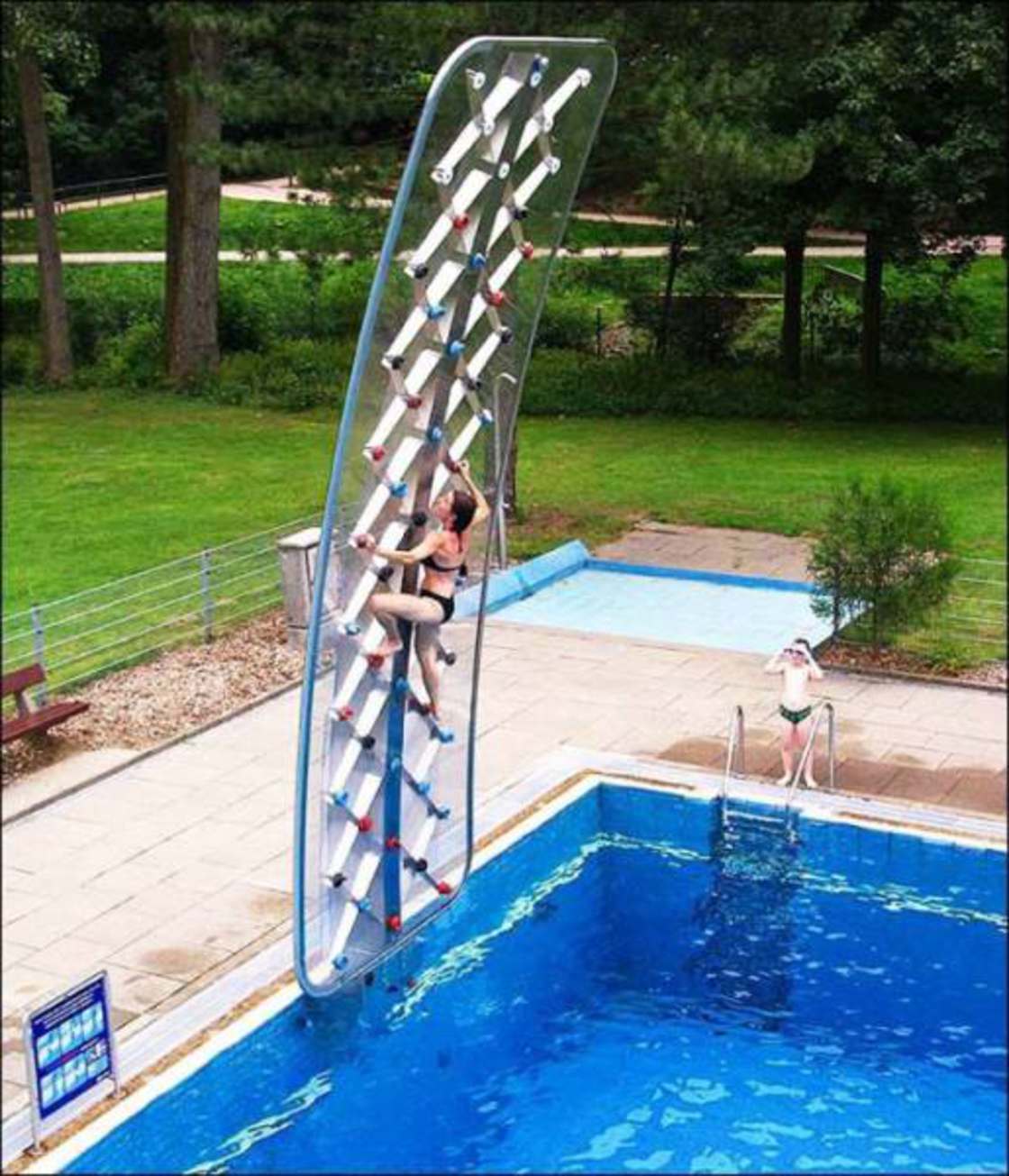 random climbing wall pool