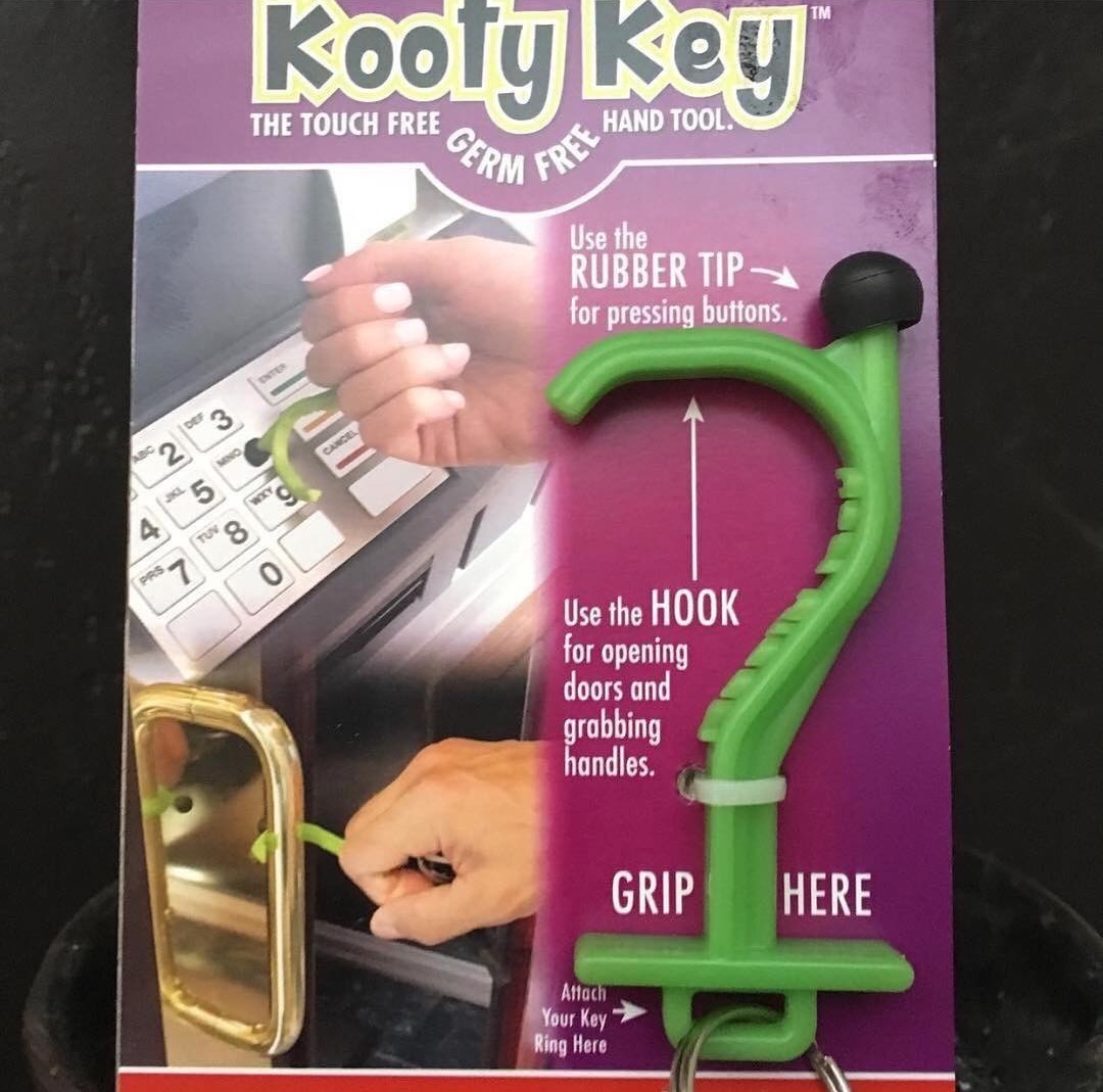 Koofy key The Touch Free Hand Tool. Im Free Hand Use the Rubber Tip for pressing buttons. 3 2 108 Use the Hook for opening doors and grabbing handles. Grip Here Attach Your Key Ring Here