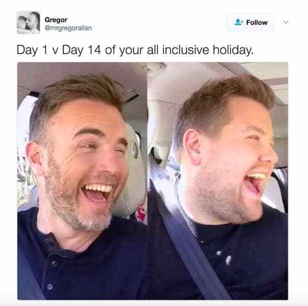 all inclusive meme - Gregor 2 Day 1 v Day 14 of your all inclusive holiday.