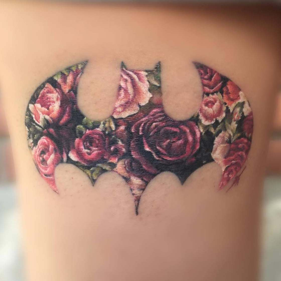 batman flower tattoo