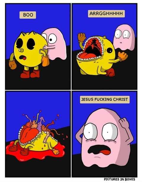 pac man meme - Boo Arrgghhhhh Jesus Fucking Christ Pictures In Boxes