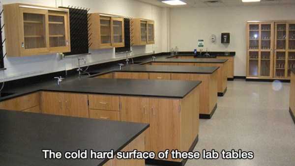 high school science lab tables - The cold hard surface of these lab tables