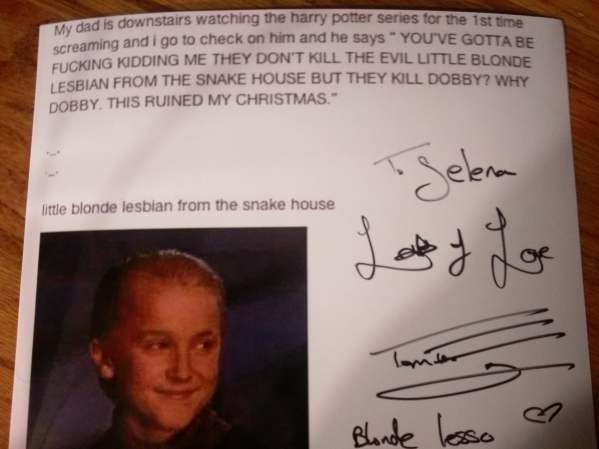 tom felton tumblr posts - downstairs watching the harry potter series for the 1st time eaming and I go to check on him and he says " You'Ve Gotta Be Fucking Kidding Me They Don'T Kill The Evil Little Blonde Esbian From The Snake House But They Kill Dobby?