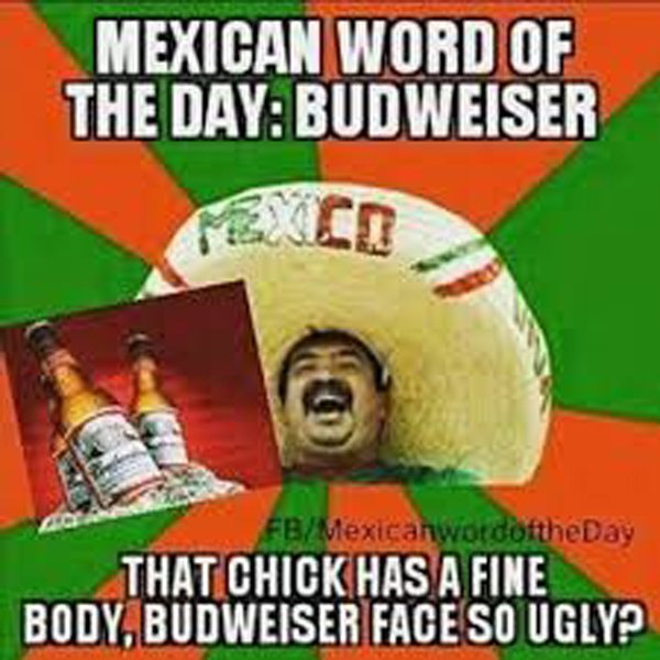 mexican dad jokes - Mexican Word Of The Day Budweiser FbMexicanwordoftheday That Chick Has A Fine Body, Budweiser Face So Ugly?