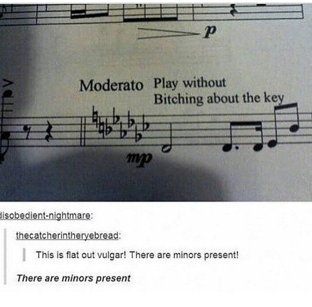 play without bitching about the key - Moderato Play without Bitching about the key Disobedientnightmare thecatcherintheryebread This is flat out vulgar! There are minors present! There are minors present