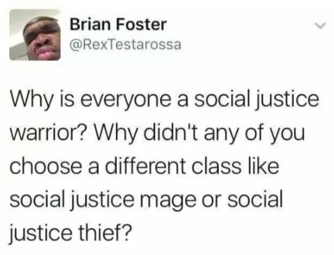 ja rule twitter - Brian Foster Why is everyone a social justice warrior? Why didn't any of you choose a different class social justice mage or social justice thief?