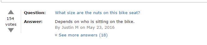 diagram - Question 154 votes Answer What size are the nuts on this bike seat? Depends on who is sitting on the bike. By Justin M on See more answers 18