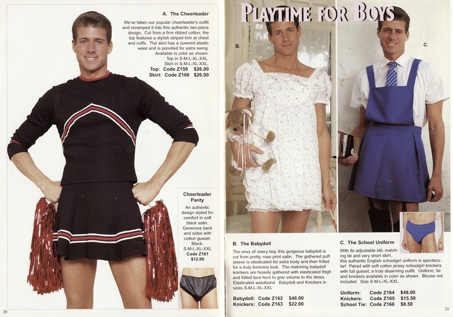 men dressed up in what would normally be girls outfits.