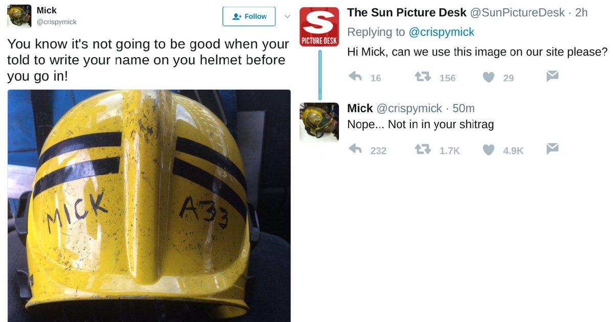 london fire brigade meme - Mick Picture Desk You know it's not going to be good when your told to write your name on you helmet before you go in! The Sun Picture Desk Desk 2h Hi Mick, can we use this image on our site please? h 16 23 156 29 Mick . 50m Nop