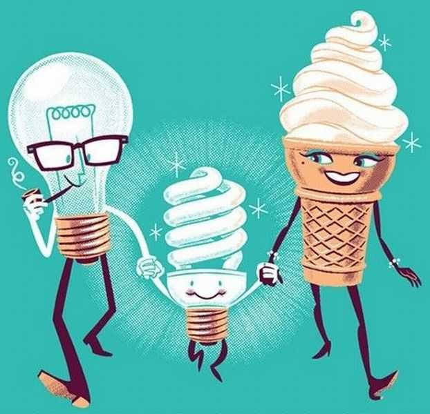 light bulb ice cream cone