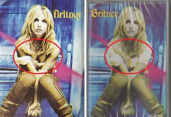 Britney Spears album cover censored for the middle east by cover up her cleavage.