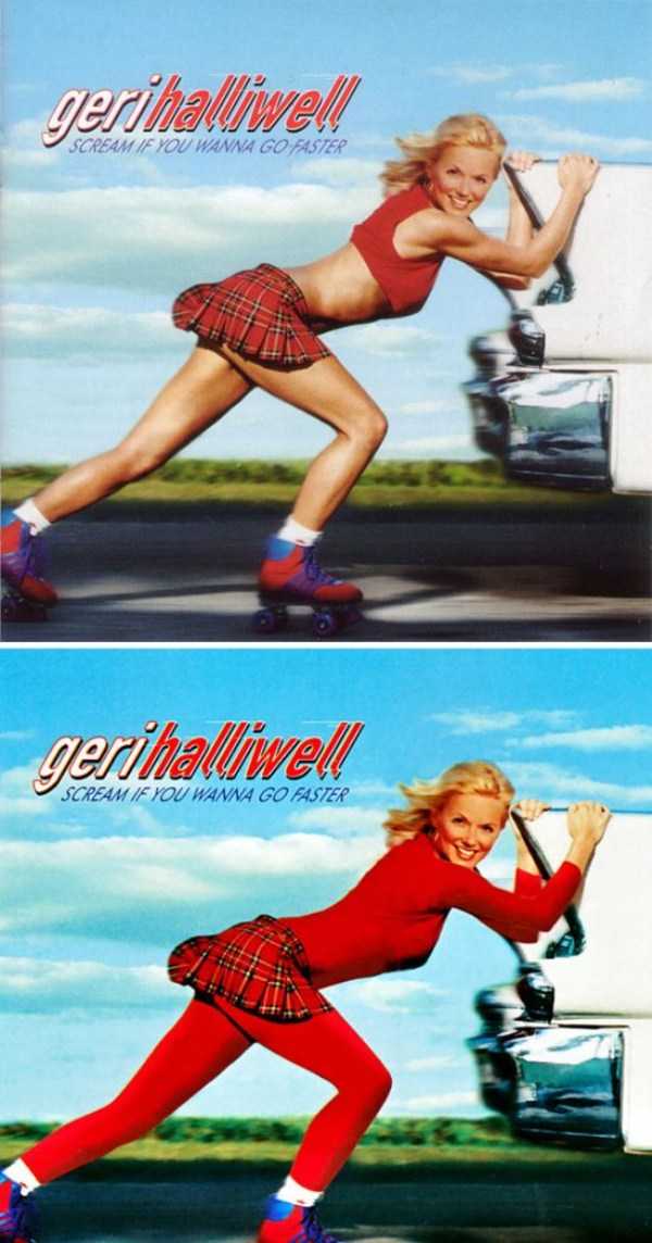 Geri Holliwell is covered in red pants suit for album cover