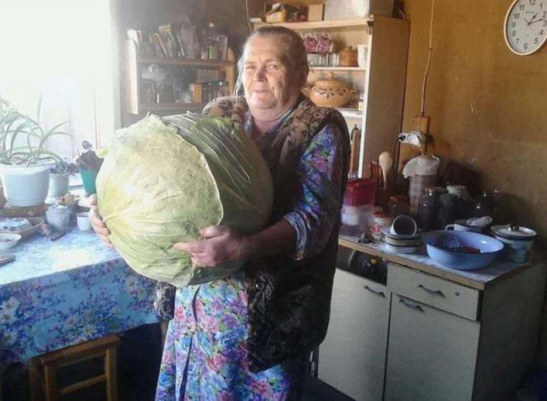 Man carrying a huge head of lettuce in his bathrobe.