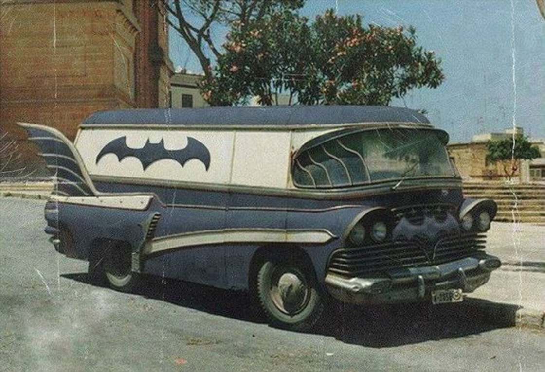 60's style retro batmobile van with fins and other awesome details.
