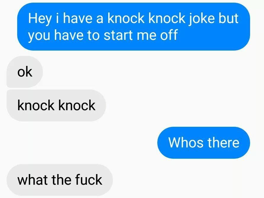Message exchange showing how to ruin any knock knock joke.