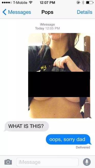 wrong number sexting - ... TMobile Messages Pops Details |Message Today What Is This? oops, sorry dad Delivered O iMessage