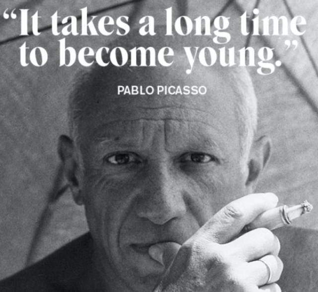 Pablo Picasso quote about how it takes a long time to become young.