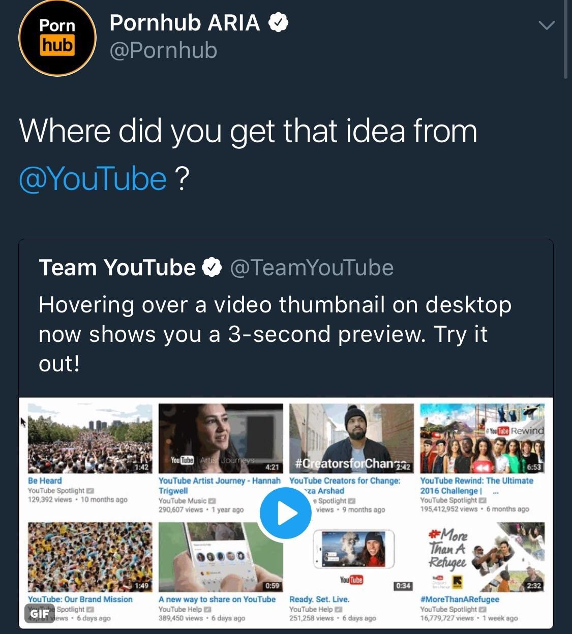 pornhub rewind - Porn hub Pornhub Aria Where did you get that idea from ? Team YouTube @ TeamYouTube Hovering over a video thumbnail on desktop now shows you a 3second preview. Try it out! YouTube Rewind Ovoce You Tube Artis Journeys Be Heard YouTube Spot