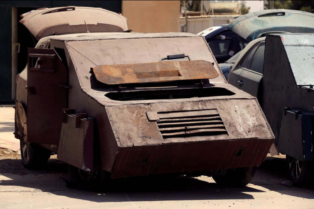 Souped up in plated metal sheets, most likely meant to used as armor, many of these vehicles are just modified SUVs.