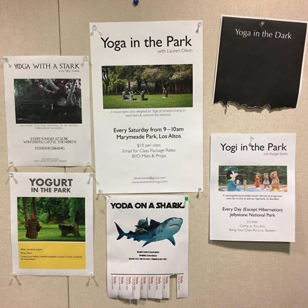 Someone posted a flyer for Yoga in the Park and a whole bunch of variation of that followed.