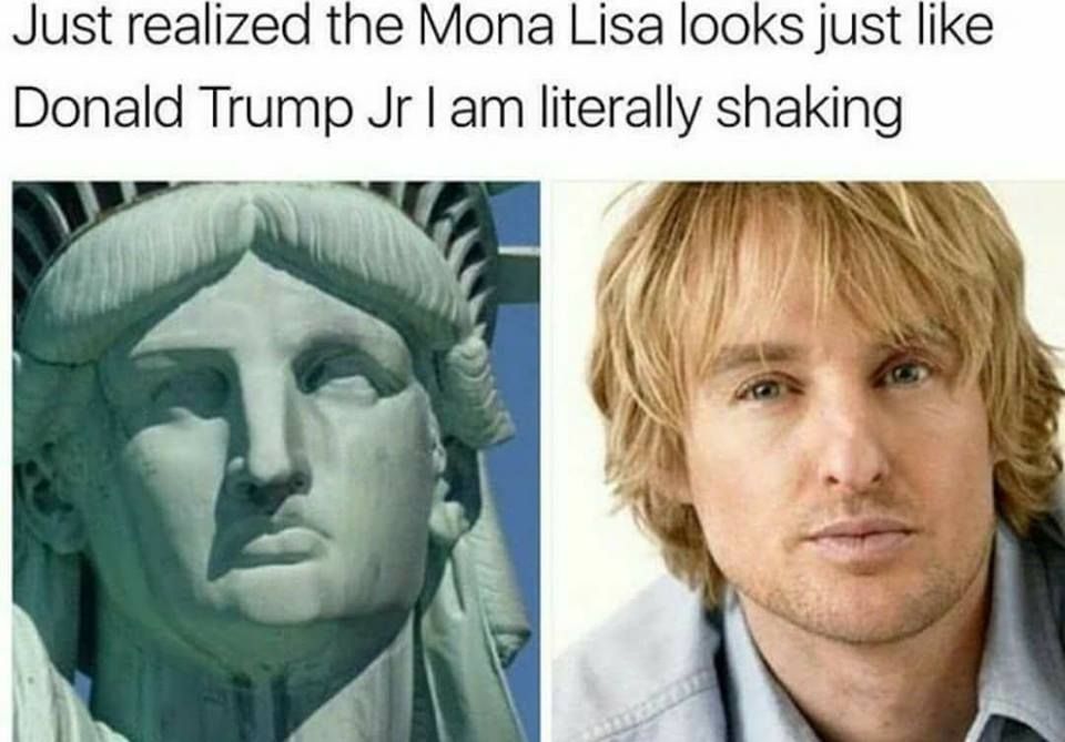 owen wilson statue of liberty - Just realized the Mona Lisa looks just Donald Trump Jr I am literally shaking