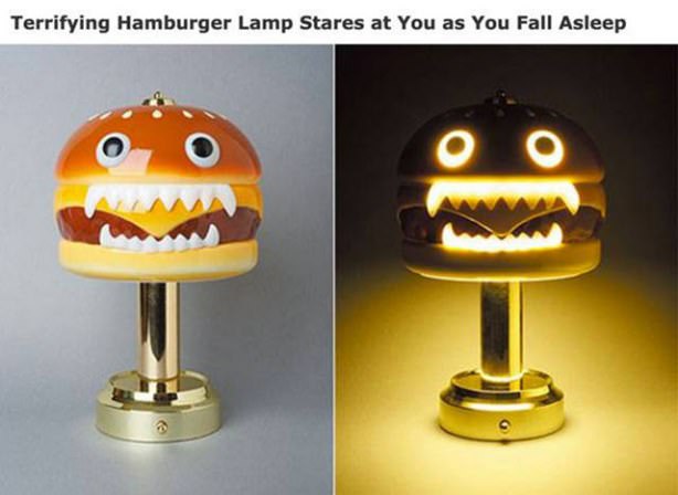 undercover burger lamp - Terrifying Hamburger Lamp Stares at You as You Fall Asleep O