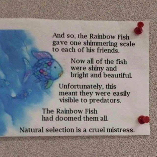 commemorative plaque - And so, the Rainbow Fish gave one shimmering scale to each of his friends. Now all of the fish were shiny and bright and beautiful. Unfortunately, this meant they were easily visible to predators. The Rainbow Fish had doomed them al