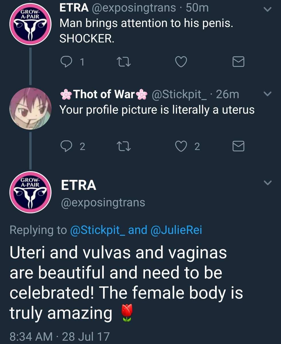 female penis sjw - Grow APair Etra . 50m Man brings attention to his penis. Shocker 21 22 Thot of War _ . 26m Your profile picture is literally a uterus Grow APair Etra Etra and Rei Uteri and vulvas and vaginas are beautiful and need to be celebrated! The