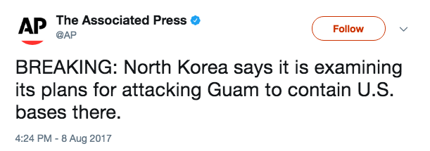 associated press - Ap The Associated Press Breaking North Korea says it is examining its plans for attacking Guam to contain U.S. bases there.