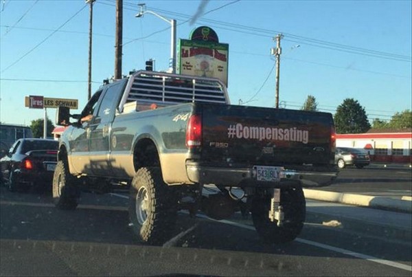 Oversized truck with hashtag compensating on the tail-gate