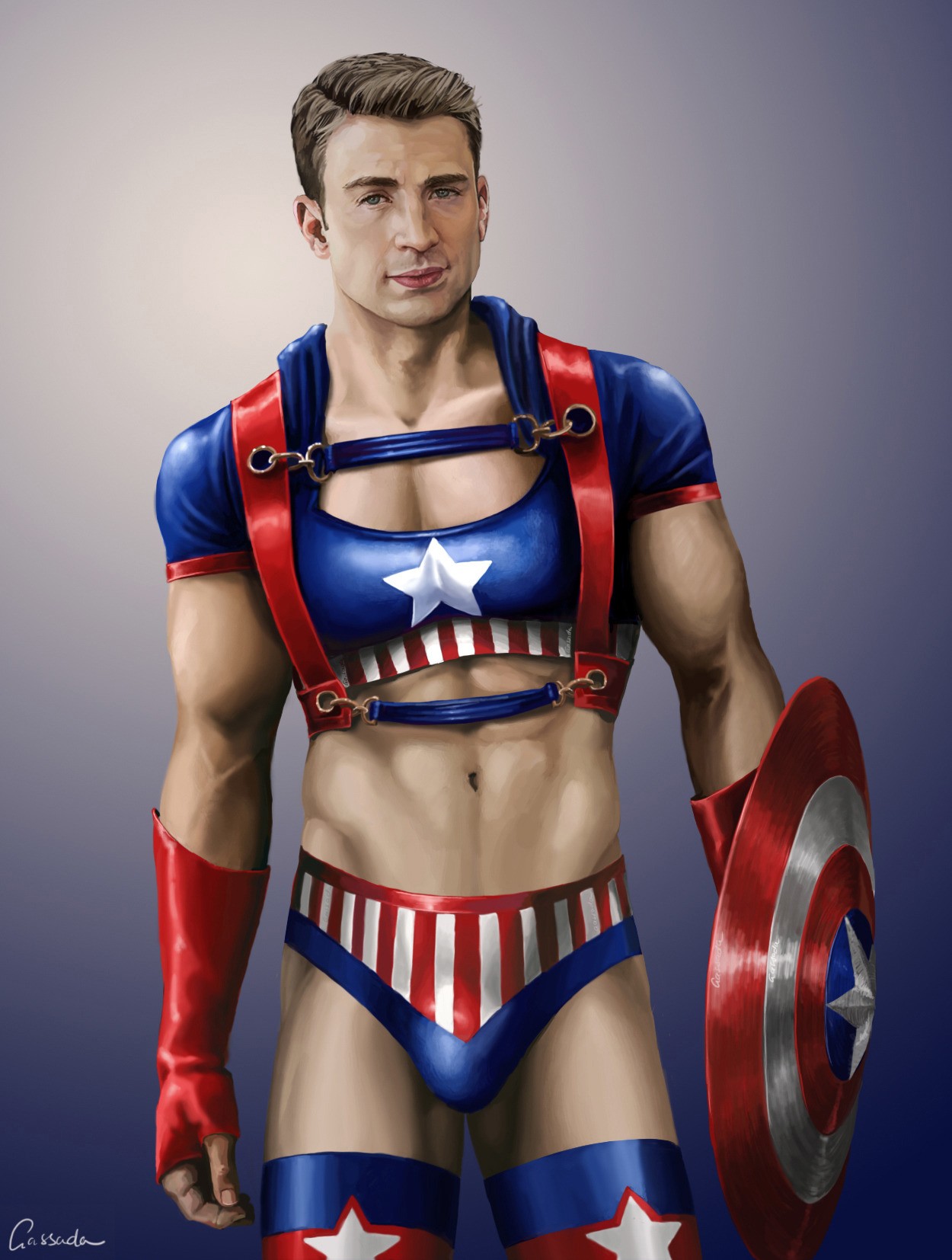 Captain America if he was drawn how female characters are drawn