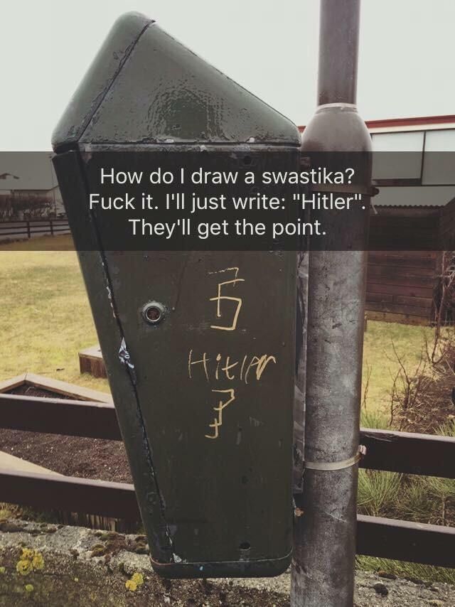 Snapchat of someone trying to draw a Swastika and giving up on it.