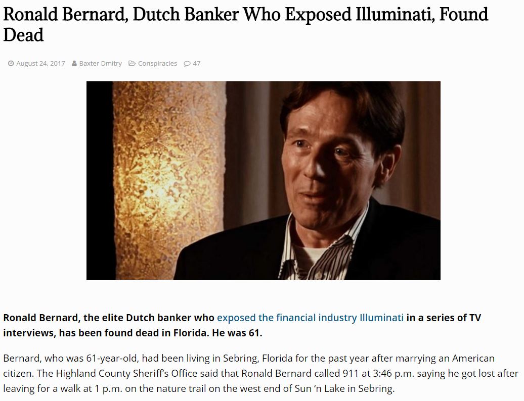 Ronald Bernard who exposed Illuminati found dead.