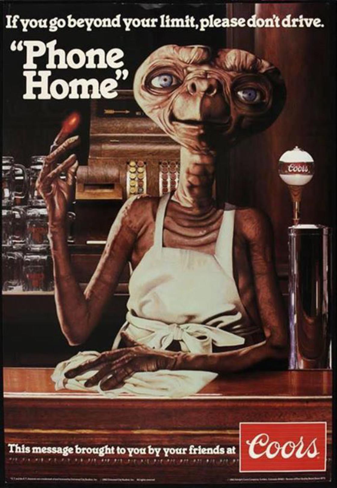 Old magazine add by Coors with ET reminding you to Phone Home if you have had too much to drink.