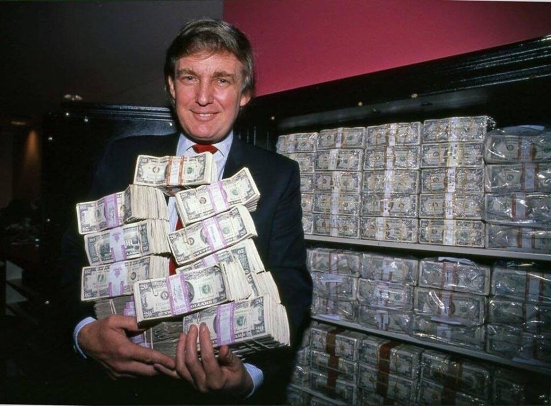 Donald Trump as a young business man with more money than he can carry