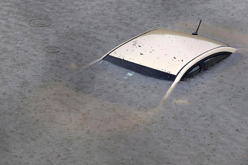 car under water from hurricane harvey aftermath