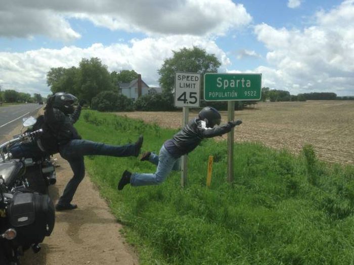sparta sign - Speed Limit 45 Sparta Population 9522