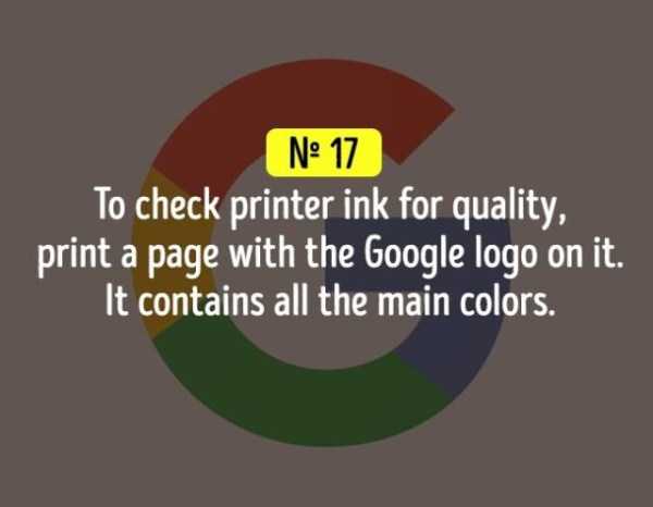 Lifehack of checking printer ink by printing the Google Logo.