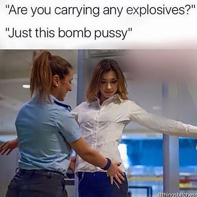 you carrying any explosives just this bomb - "Are you carrying any explosives?" "Just this bomb pussy"
